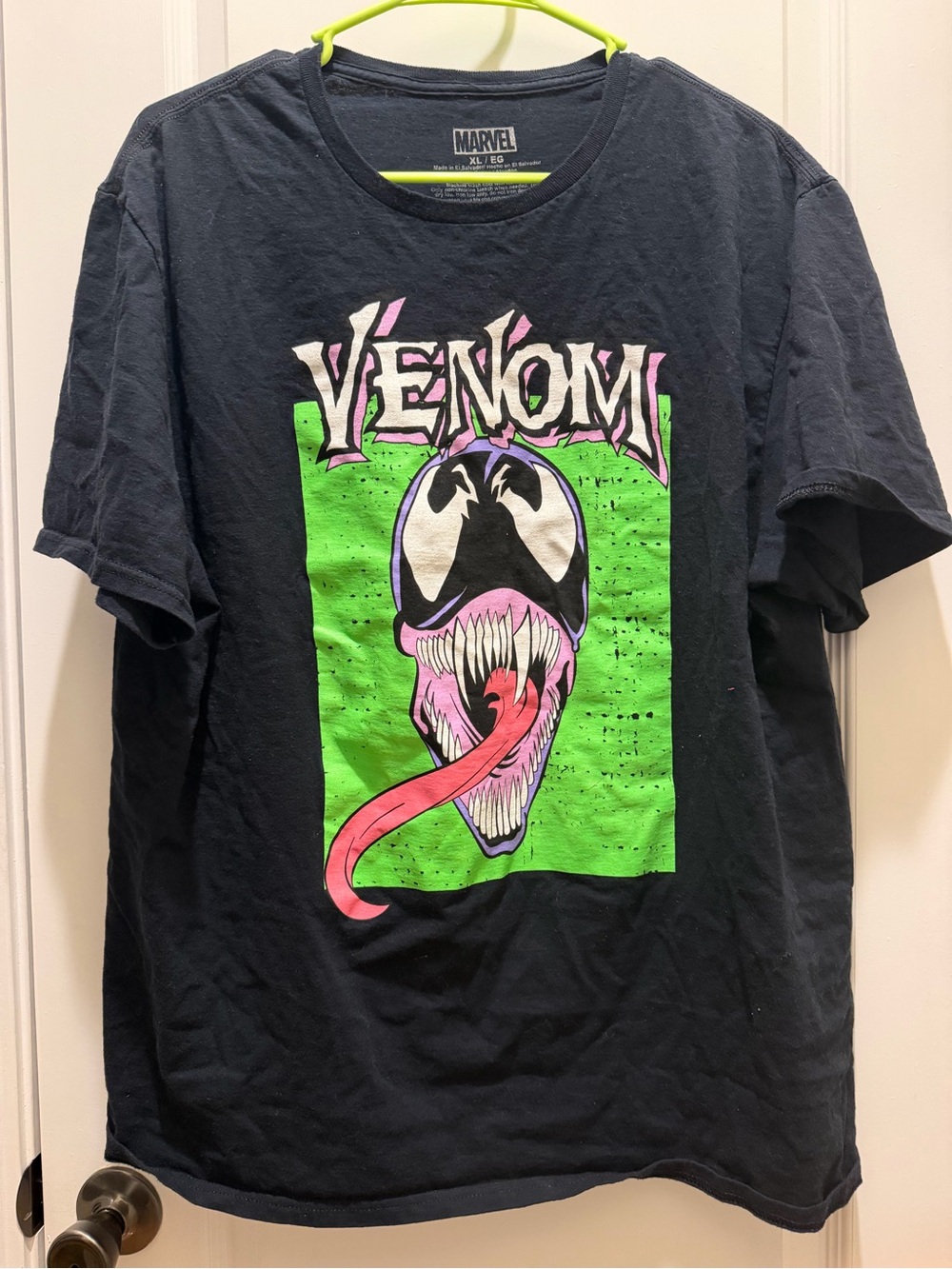 Marvel Venom Graphic Tee in Black with Neon Green and Pink Accents